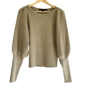 French Connection Women's Large Beige Ribbed Knit Top Sweater Balloon Sleeve